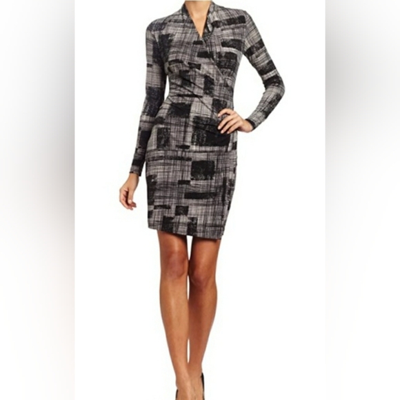 Kamali Kulture Black White Abstract Print Faux Wrap Jersey Dress Size S - Picture 1 of 7